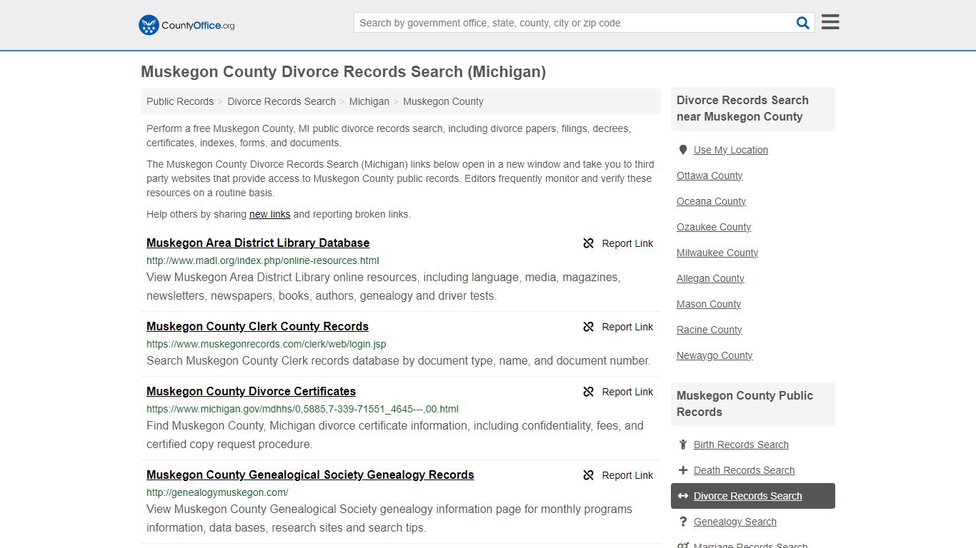 Muskegon County Divorce Records Search (Michigan) - County Office