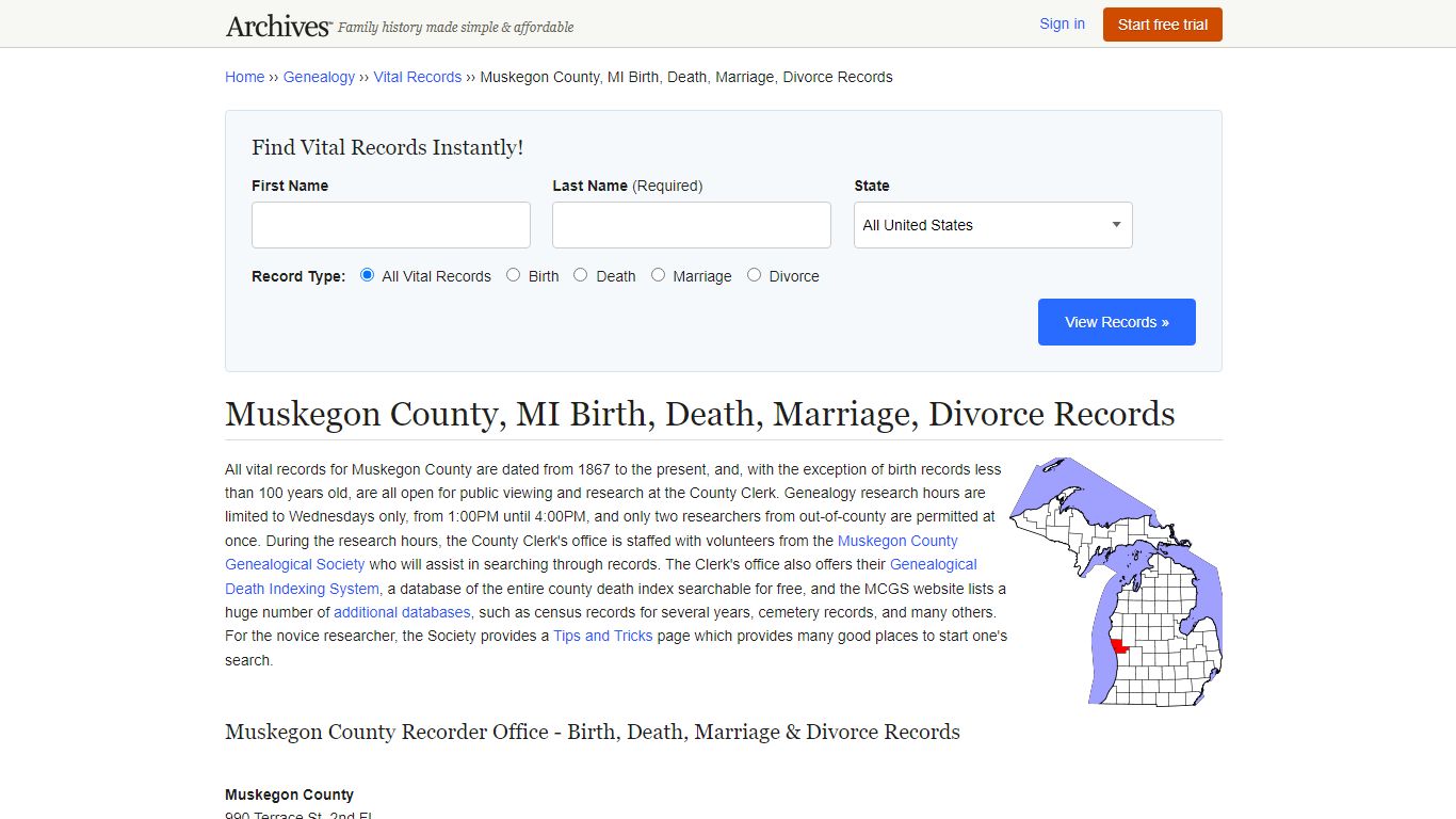 Muskegon County, MI Birth, Death, Marriage, Divorce Records - Archives.com