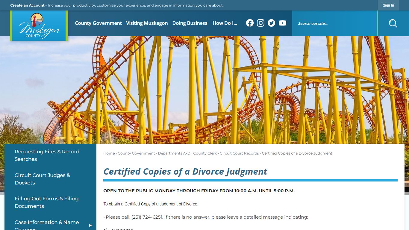 Certified Copies of a Divorce Judgment | Muskegon County, MI